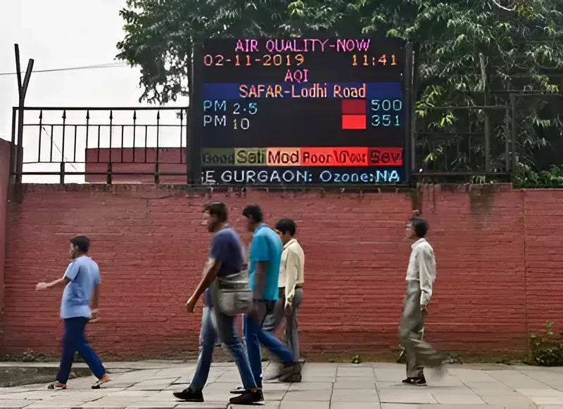 A information board showing pollution levels